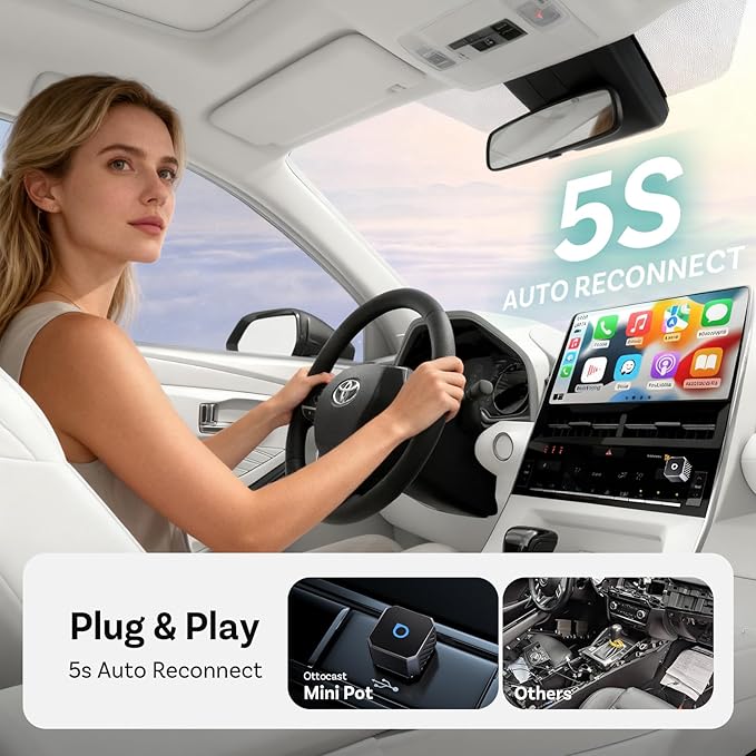 OTTOCAST Mini 3.0 (Pot) 2025 2-in-1 Wireless CarPlay/Android Auto Adapter, 5GHz WiFi, Auto Connect for 2016+ Cars