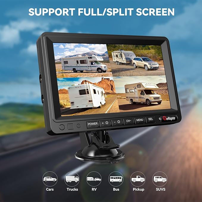 eRapta Dual Magnetic Wireless Backup Cameras - HD1080P 7” DVR Monitor, Stable Signal for RV/Trailer/Truck/Tractor/Camper/Hitch/Travel, 1-Min Install-Free, Clear Night Vision Back Up Camera (ACT702)