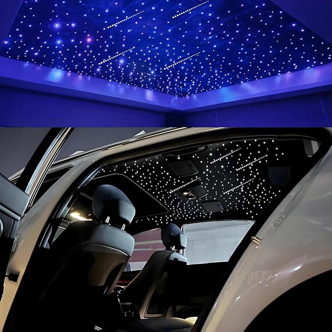 AKEPO Small Size 16W RGBW APP Twinkle Shooting Star Fiber Optic Lights, Music Activated 450pcs 0.03in 9.8ft/3m Optical Fiber Star Ceiling Light Kit for Car Starlight Headliner/Home