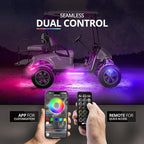 OPT7 12V Aura DreamColor Golf Cart Underglow LED Light Kit with App & Remote, 4PC Waterproof Multicolor Light Strips, Music Neon Accent Chasing Lighting for EZGO Yamaha Club Car, Outdoor Gifts