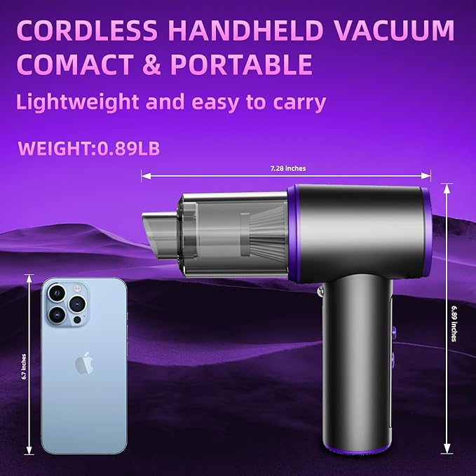 Aihoye Car Vacuum Portable Cordless, 22000PA High Power Mini Vacuum Cleaner with Brushless Motor, 4-in-1 Handheld Vacuum Cleaner & Air Duster for Car, Home, Office, Camping, Pet