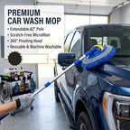 41" Car Wash Brush Kit Mitt Mop Sponge, Car Washing Mop with Scalable Long Handle, Chenille Microfiber Car Cleaning Brush Kit, Supplies Kit Car Care Kit of Scratch-Free for Car RV Truck Boat
