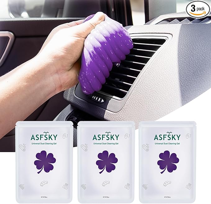 ASFSKY Car Cleaning Gel for Car Interior（Air Vents, Dashboard, Center Console, Cup Holders, Seat Seams, etc.） Removes Dust, and Debris, Reusable, No Residue Cleaner (3, Purple)