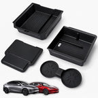 Center Console Organizer Set for Tesla Model Y Juniper (Premium & Performance 2025/26) and Model 3 Highland (All Trims 2024/25/26) – 4PCS Tesla Interior Accessories – Black