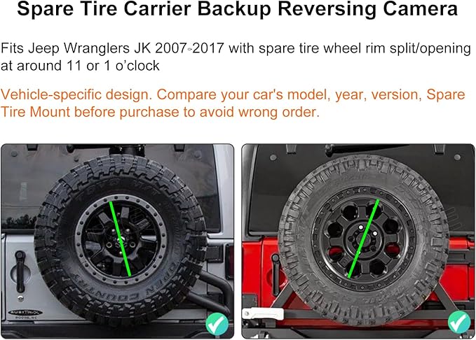 ASURE Adjustable Spare Tire Backup Camera for Jeep Wrangler JK 2007-2017,1080P HD Starlight Rear View Camera, PAL NTSC AHD CVBS Switch, 170° Wide Angle with 26FT Cable, IP68 Waterproof