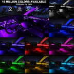 Acrylic Interior Car LED Strip Light with Wireless APP, 14 in 1 with 175 inches 593 LEDs Neon LED Strip Light, RGB Colors Dynamic Music Sync Car Ambient Lighting Kits