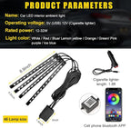 povtii Car Led Interior Lights, RBG 48 LED Multicolor Music Auto Interior Strip Light with APP Control, Waterproof Lighting Lamp Kit Under Dash with Charger, Car Accessories (Cigarette Lighter)