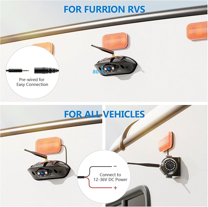 Wireless RV Backup Camera System for Furrion Pre-Wired RVs Truck Trailer, FHD 1080P 5" IPS Monitor with 1 Rear & 2 Side View Cameras, Loop Recording Night Vision IP69 Waterproof Plug & Play F5-3