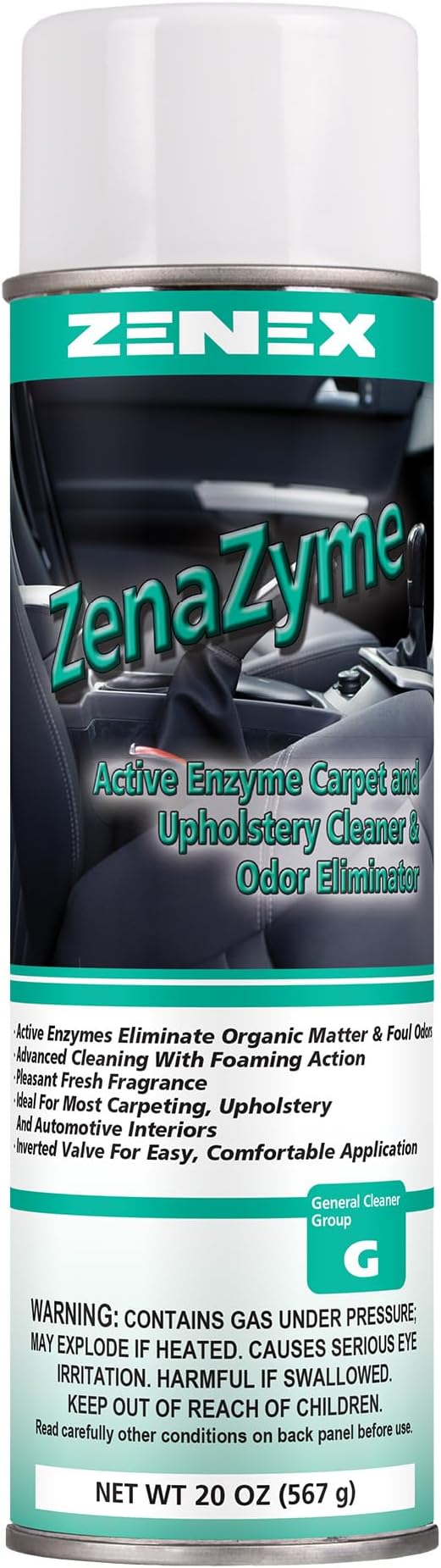 Zenex ZenaZyme Active Enzyme Carpet & Upholstery Cleaner - Professional-grade Stain Remover | Deep Foaming Formula for Carpets, Upholstery, & Interiors | Fresh Scent | 20 oz (2 Pack)