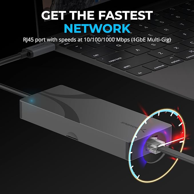 SABRENT USB-C Hub & SSD Enclosure, 6-Port Dock with M.2 SSD Slot, 90W Power Delivery, USB 3.0 & 2.0 Ports, 4K HDMI, RJ45 Gigabit Ethernet (HB-6PNV)