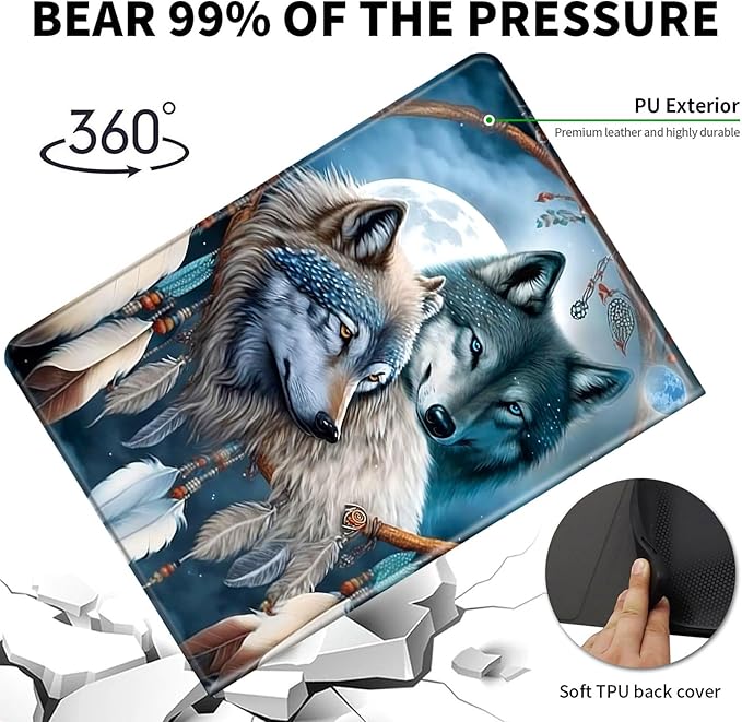 Case for 6" Kindle 11th Generation Case 2024/2022 Release,Leather Slim Folio Adjustable Stand Cover with Auto Wake/Sleep for Basic Kindle 2024/2022 11th Gen e-Reader,Dream Catcher Wolf
