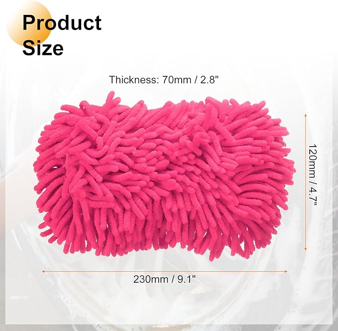 HARFINGTON Car Wash Sponge 9.1" x 4.7" Chenille Microfiber Mitt Scratch-Free Absorbent Scour Scrubber Cleaning Sponge for Washing Detailing on Cars, Trucks, SUV, Boats, RVs, Pink