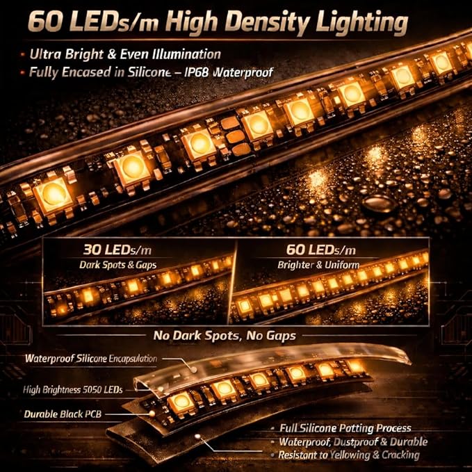 12V Marine Boat LED Light Strip Super Bright, 2 Pack 6.56FT IP68 Fully Waterproof RV Front Cap Lights, Golf Cart Underglow Roof Lights Strip for Truck ATV UTV SUV Car Pickup Trailer, Cuttable, Amber
