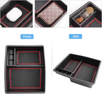 2024 2025 2026 Tacoma Center Console Organizer for Toyota Tacoma (All Trims), Durable ABS Plastic&Anti-Slip Rubber Console Tray Glove Insert 2025 2026 Tacoma Accessories (with Red Mats)