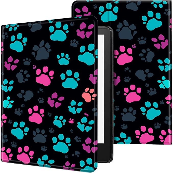 Case for Kindle Scribe,PU Leather Cute Slim Folio Adjustable Stand Cover with Auto Wake/Sleep for Amazon Kindle Scribe Cover 10.2 Inch (2024/2022 Release),Green Pink Footprint