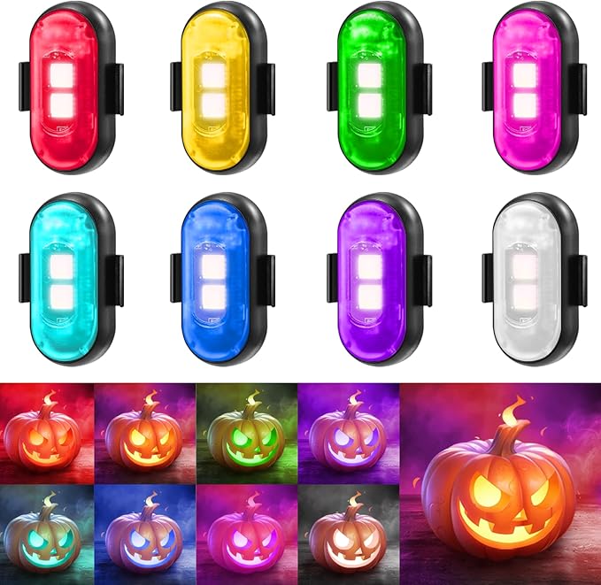 8PCS Wireless Led Aircraft Strobe Lights with Remote, 8 Colors Waterproof Anti-Collision Moto Glow Up Warning Lights,High Brightness Wireless Led Strobe Light Underglow for ebike Car Motorcycle Drone