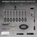 8 Pods Alloy Pure White LED Rock Lights for Truck Offroad ATV UTV RZR SUV Boat, Metal 6500K 24 LEDs White Neon Underglow Light with Switch Extension Harness, Under Trail Rig Fender Lighting