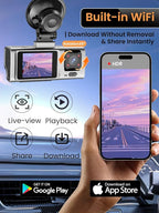 3 Channel Dash Cam, QHD 2.5K+1080P+1080P 3-Way Recording, WiFi Dash Camera with APP Control, 1440P Front+4 IR Lights, 24H Parking Mode with Time-Lapse, G-Sensor, Loop Recording,Free 64GB Card