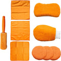 Craedli 9PCS Car Wash Detailing Tool Kit, Car Wash Mitt, Microfiber Cloths, Cleaning Sponge, Wheel Brush, Wax Applicator Pad, Universal Auto Interior & Exterior Cleaning Supplies (Orange)