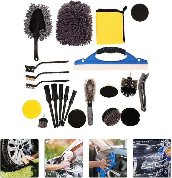 23 Pcs Car Duster Brush and Wheel Cleaning Brush Set Multifunctional Auto Detailing Kit for Interior and Exterior Tire Rim and Door Cleaning Car Care Tools and Suvs
