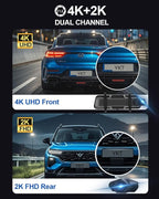 YKT 4K Mirror Dash Cam, Rear View Mirror Camera for Car with 2K Camera and 64GB Card, 10' Touch Screen Front and Rear Dashcam WiFi GPS, Night Vision, G-Sensor, Reverse Assist, 24H Parking Mode