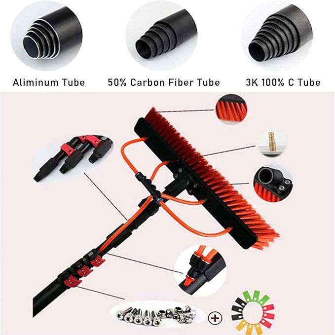 Extendable Window Cleaning Brush for Solar Panels, 35cm Brush Head, 10M Hose Fed Pole Kit, Perfect for Conservatory Roof & Hard-to-Reach Areas, 5.4M/18FT Length