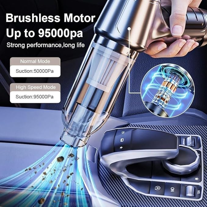 Powerful Wireless car Vacuum Cleaner with a Suction Power of 95,000Pa. Handheld