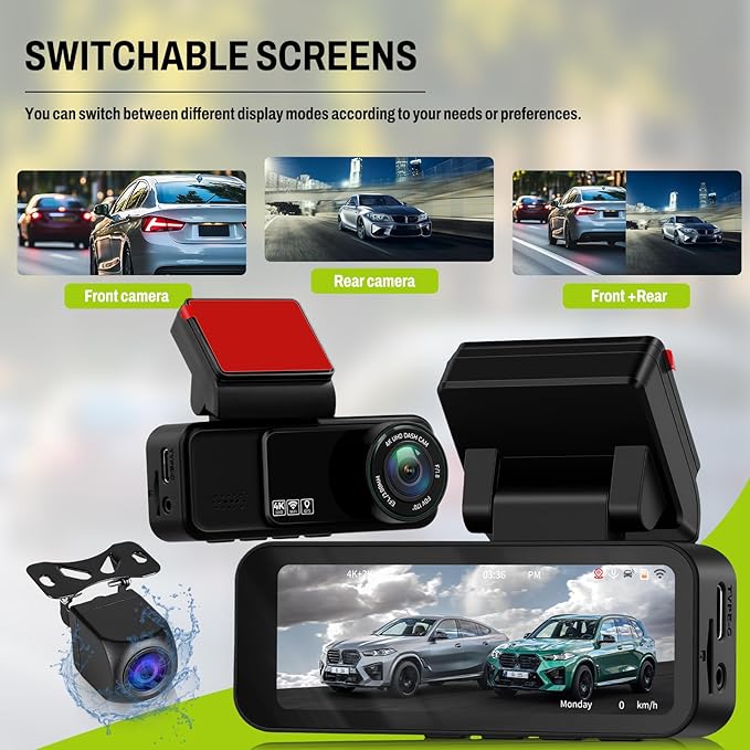 4K+2K Mirror Dash Cam 3.16 Inch Front & Rear HD Backup Camera Detection ADAS＆BSD＆LCA with Color Night Vision, IPS Touch Screen, Reserve Assist, Loop Recording, G-Sensor, Wide Angle Fit for All Cars