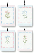 Girly Floral Car Air Freshener 4 Pcs Coconut Scented, Preppy Pink and Blue Flower Car Accessories Mirror Decor for Women, Cute Aesthetic Hanging Air Freshener for Cars Closet Drawer Books
