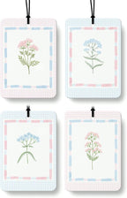 Girly Floral Car Air Freshener 4 Pcs Coconut Scented, Preppy Pink and Blue Flower Car Accessories Mirror Decor for Women, Cute Aesthetic Hanging Air Freshener for Cars Closet Drawer Books