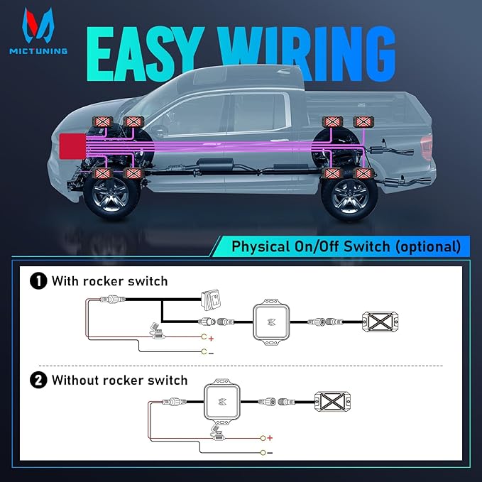MICTUNING C4+ RGBW Rock Lights, 8 Pods 360° Ultra Bright Pure Color Underglow Neon Lights, Bluetooth APP Control & Music Mode, IP68 Waterproof, for Trucks Cars ATV UTV Golf Cart (2 Year Warranty)