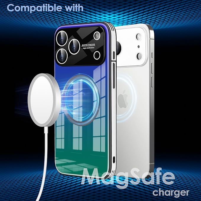 Guppy Compatible with iPhone 17 Pro Magnetic Case, with Full Camera Lens Protector [Compatible with MagSafe] Scratch Resistant Gradient Glass Back Cover Phone Case-Purple
