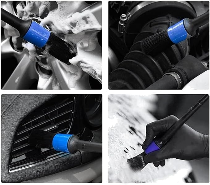Car Detailing Brush Set - Premium Car Wash Brushes for Wheels, Interior & Exterior Cleaning, Includes Plastic & Wood Brushes for Dashboard Care