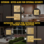 Gold Heavy Duty Privacy Lever Door Handle and Single Cylinder Deadbolt Lock and Key Combo Pack - Locking Lever Set for Left or Right-Handed Doors - Exterior Door Levers - Satin Brass,2pack