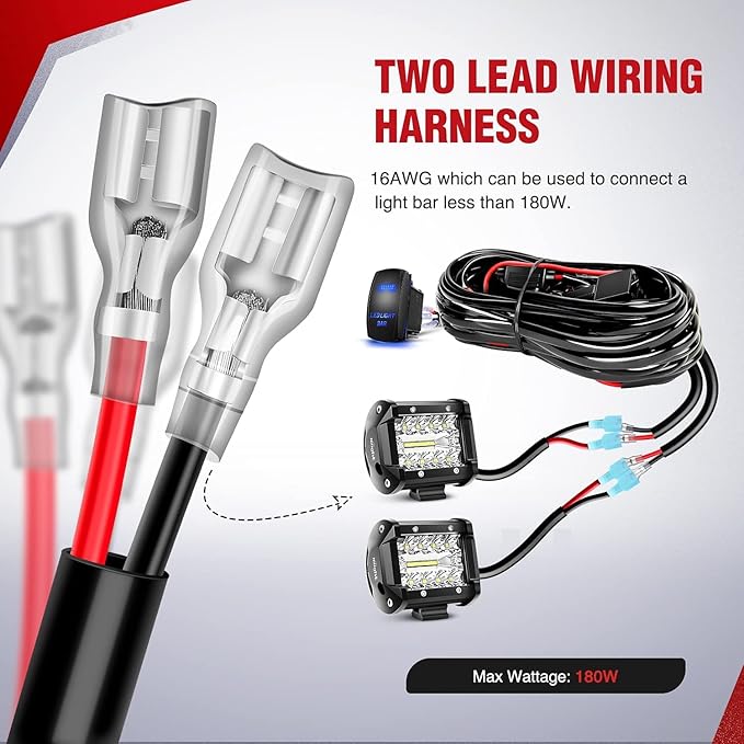 Nilight 6.5Inch 2PCS 120W Spot & Flood Combo Bar Driving Waterproof Led Work Light Triple Rows with 5 Pin Rocker Switch Power 16AWG Wiring Harness Kit-2 Leads for Off-Road Truck , 2 Years Warranty