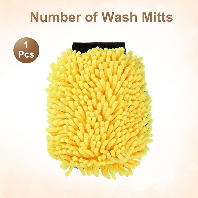 HARFINGTON Chenille Microfiber Car Wash Mitts 9.8" x 7.9" Scratch Free Wash Gloves Absorbent Double Sided Plush Cleaning Drying Mitts for Car Washing Home Clean, Yellow