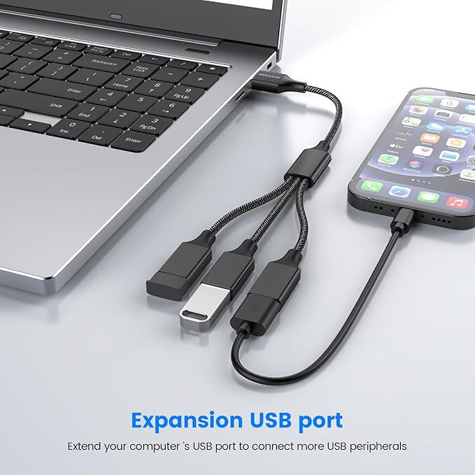 MOGOOD USB 3 Port Splitter Cable, USB Type B Splitter 1 Male to 3 Female USB 2.0 Adapter Power Cord Extension Hub for Charging/Data Transfer/Laptop/Mac