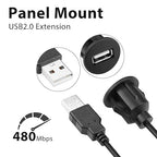 YACSEJAO USB Flush Mount Cable USB 2.0 Dashboard Panel Dash Mount Extension Cable with Buckle for Car Truck Boat Motorcycle Dashboard, 1m