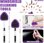 AUTODECO Windshield Cleaner Tool, 17Pcs Car Interior Detailing Kit, Detailing Brush, Towels, Duster, Car Cleaning Kit Interior for RVs, Truck, Trailer (Purple)