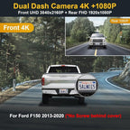 Fitcamx Front 4K +Rear 1080P Dash Cam Adapts for Ford F150 2013-2020 (No Screw Behind Your Cover) HD2-6275, OEM Look, 2 Way HD Video, Loop Recording, WiFi & APP, G-Sensor, Easy to Set, 128GB Card