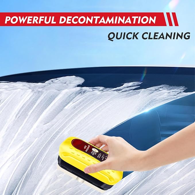Automotive Oil Film Cleaning Brush with Reusable Foam Sprayer, Upgraded Antifog Glass Cleaning Board, Glass Oil Film Remover for Car Windows & Windshields, Versatile Car Glass Cleaner Brush (Yellow)