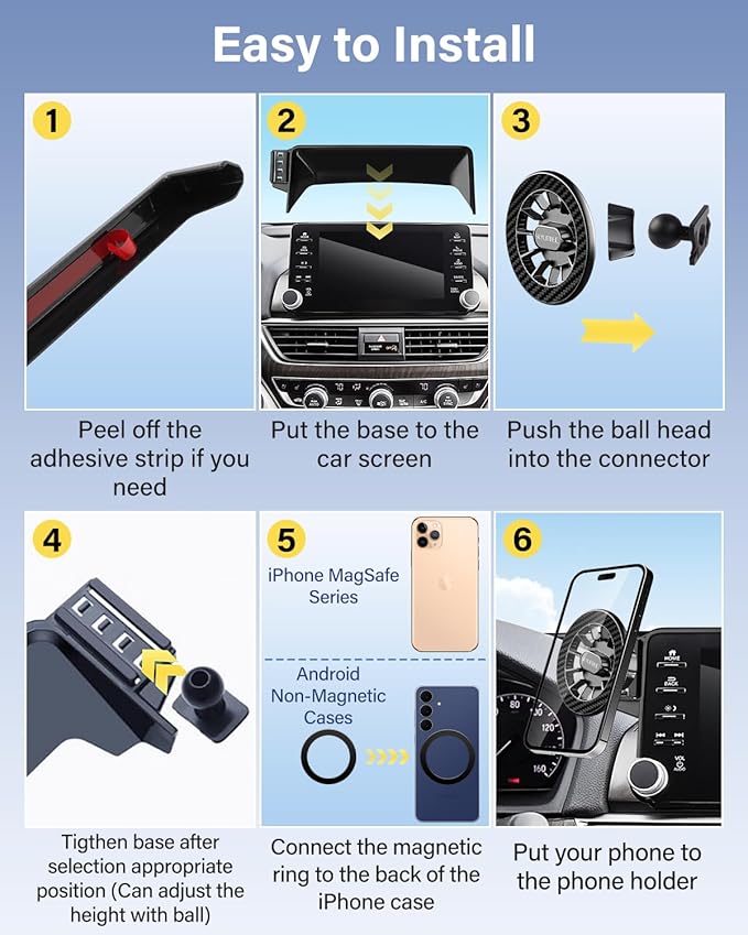 Car Phone Holder for Toyota RAV4 2019-2025 Accessories 7/8-Inch Screen Fixed Clip, Automobile Cradles Magnetic Phone Mount Compatible with MagSafe, Strong Magnets Cell Phone Base(Not Fit 9/10.5-inch)