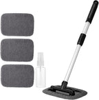 Qydipclin 11pcs Windshield Cleaner Tool, Car Window Cleaning Wash Kit with 6 Reusable Microfiber Pads 2 Spray Bottles and Extendable Handles Auto Glass Wiper Kit, Gray