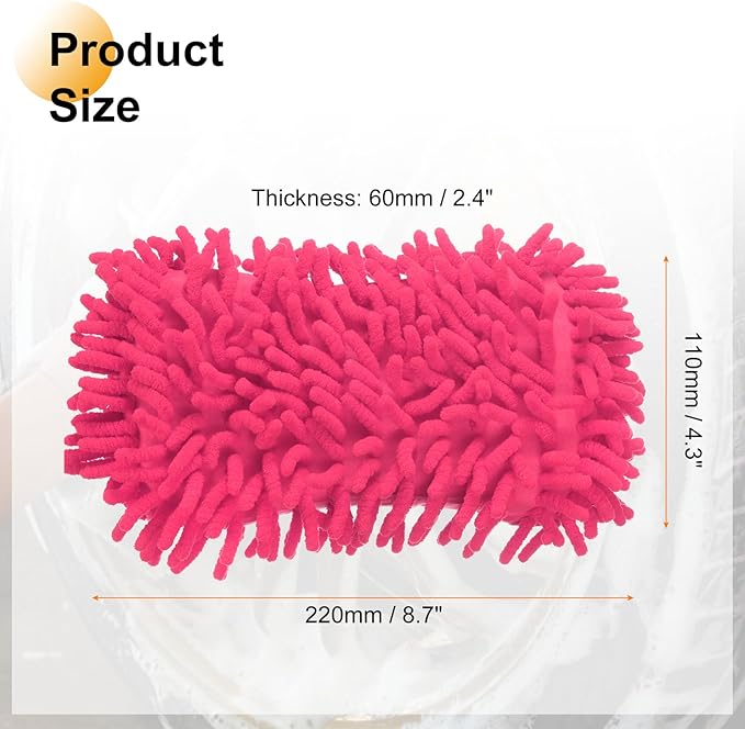 HARFINGTON 2pcs Car Wash Sponge 8.7" x 4.3" Chenille Microfiber Mitt Scratch-Free Absorbent Scour Scrubber Cleaning Sponge for Washing Detailing on Cars, Trucks, SUV, Boats, RVs, Pink