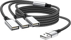 MOGOOD 3 in 1 USB Splitter Cable 1m, 1 Male to 3 Female USB2.0 Adapter, USB Extension Cable for Charging/Data Transfer/Laptop/Mac