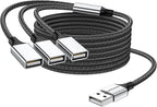 MOGOOD 3 in 1 USB Splitter Cable 2M, USB 2.0 Hub 1 Male to 3 Female Extension Cord, Multiport Adapter for Charging & Data Transfer, Compatible with Laptop, Mac, PC, PS4, Xbox, Switch, TV