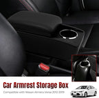 Car Armrest Storage Box Compatible with Nissan Almera Versa 2012-2019 Double Layer with 6 Ports and Cup Holder Car Interior Accessories Black Thread