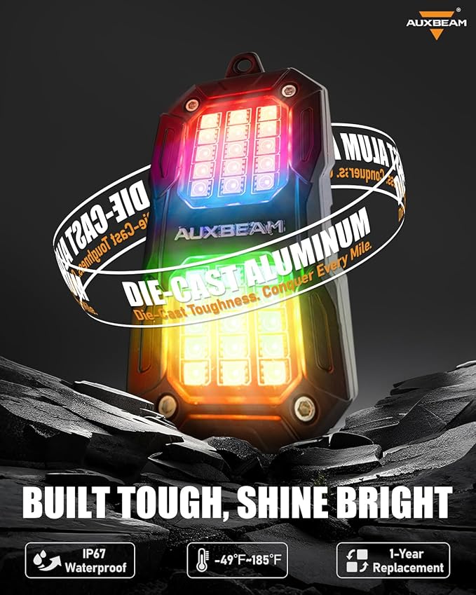 Auxbeam 8 Pods RGB LED Rock Lights w/Brake Mode, Dynamic Color Changing Wheel Well Lights w/Bluetooth APP& Remote Control, Music Voice Sync Underglow Kit for Trucks Boat Waterproof, 1 Year Warranty