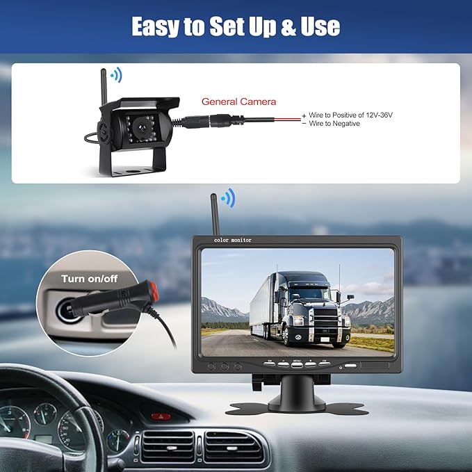 CAMECHO 7 Inch Wireless Backup Camera for Truck, HD 1080P Rear View Camera Monitor, Night Vision 18-LED Reverse Camera, BSD, Back Up Camera System for Car, Pickup, Trailer, RV, Camper, SUVs
