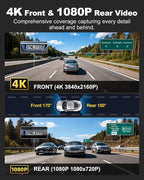 JOMISE A80-T Dash Cam Front and Rear 4K, Touch Button Dual Control, STARVIS 2 IMX675, 5GHz WiFi 20MB/s Download, Dash Camera for Cars with 3.18" Screen, 64GB Card Included